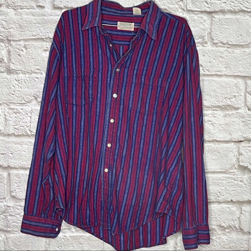 Oakton Long Sleeve Striped Button‎ Top Women's Size XL